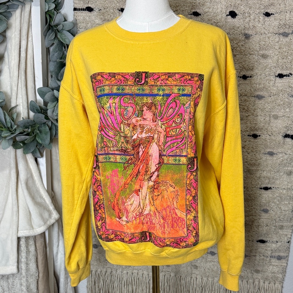 Janis Joplin Vibrant Yellow Graphic boho Sweatshirt size s/m
